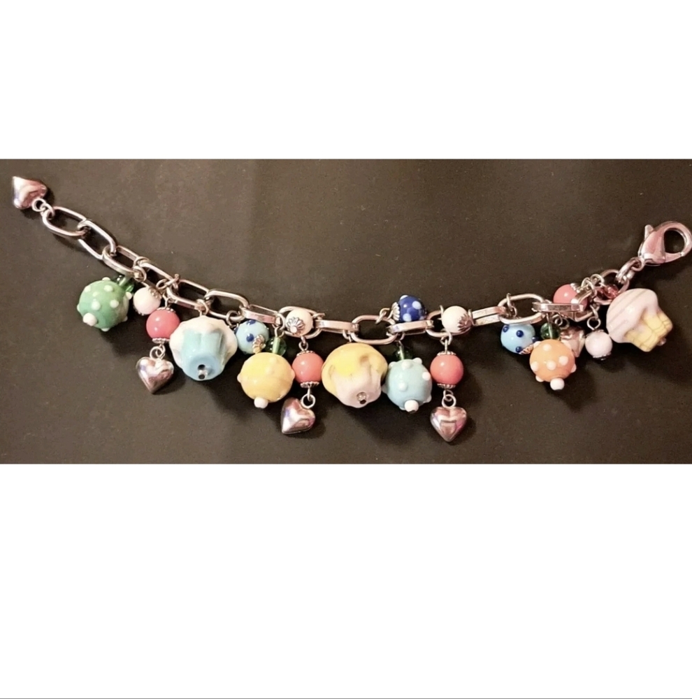 Blown Glass Charm Bracelet 8 1/2" - Picture 2 of 5